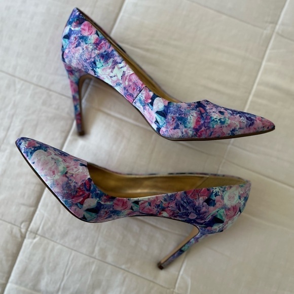 Sears Abstract Floral Print Point Tie Stiletto Angie Heels Size 7.5 - Picture 10 of 16